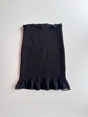 Aritzia WILFRED Ballad Black Smocked Chiffon Ruffle Bodycon Mini Skirt, Size M